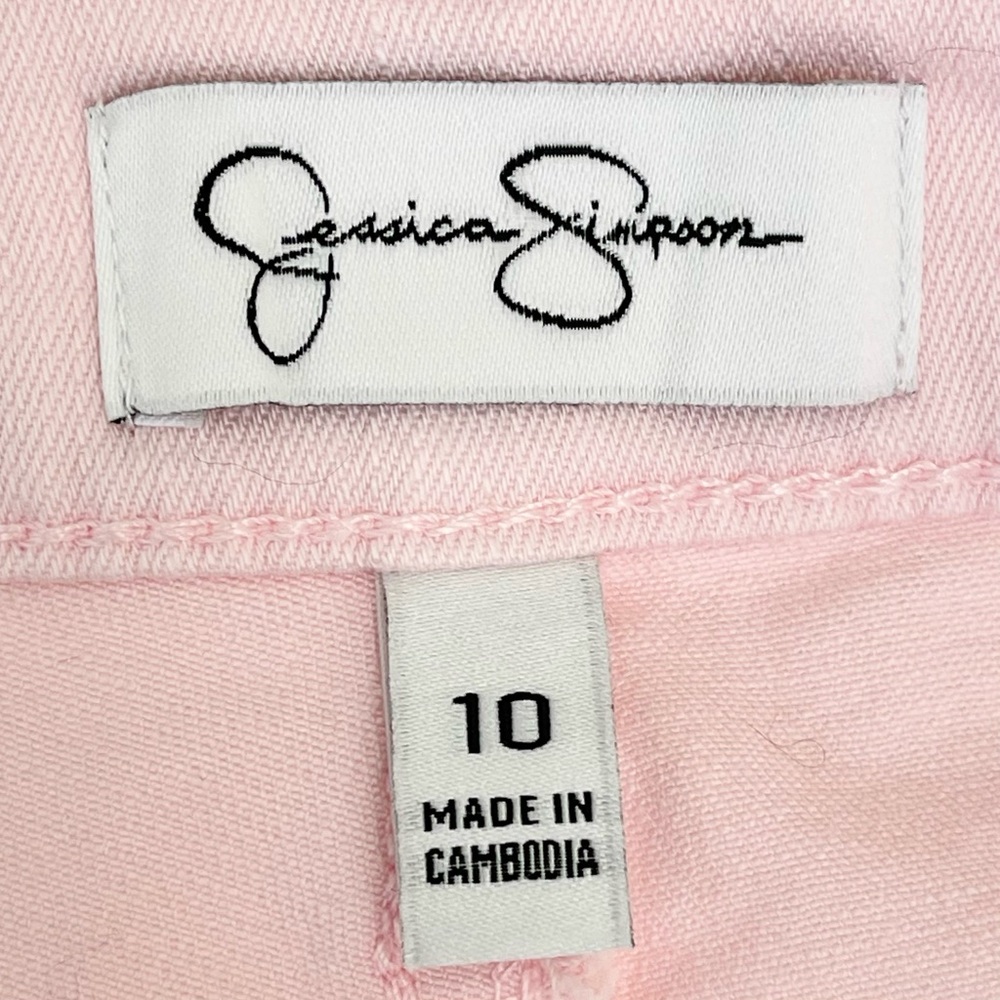 Jessica Simpson Denim High Rise Short Side Slit Relaxed Fit 5” Stretch Pink - Picture 3 of 10